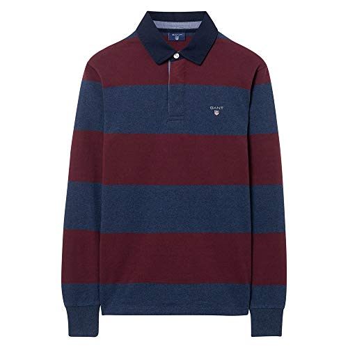 GANT Men's Long-Sleeved Polo Shirt Burgundy in Size XXXX-Large