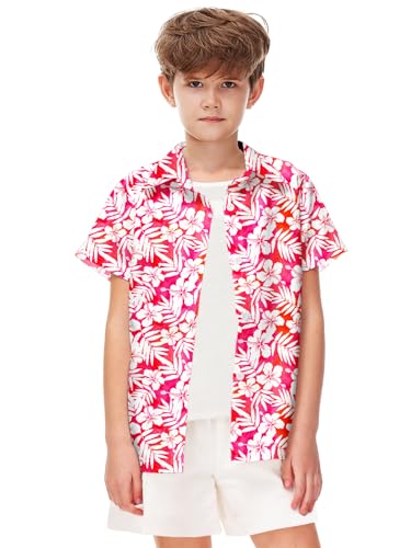 Image of Remimi Unisex Kids 4th of July Button Up Shirt Boys American Flag Print Hawaiian Beach Short Sleeve Tops 5-14 Years