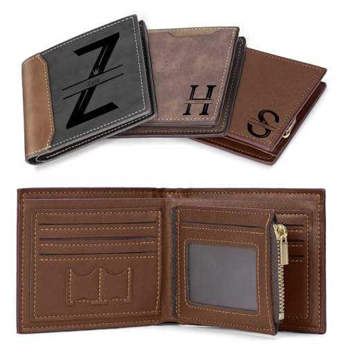 ENOMY Custom Leather Wallet for Men, Personalized Wallet for Father, Son, Boyfriend, Gifts for Wedding, Father's Day, Anniversary, Birthday, Graduate (Brown)