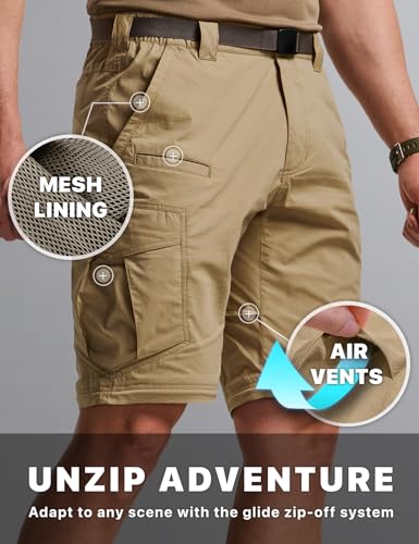 Image of CQR Men's Convertible Cargo Tactical Pants, Water Resistant Outdoor Hiking Pants, Zip Off Lightweight Stretch Work Pants