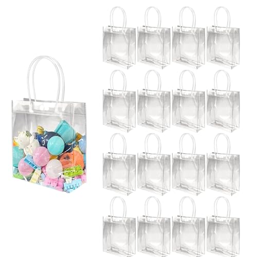 Zinaroty 16 bolsas de plástico transparente con asa, bolsas de plástico reutilizables, bolsas de regalo para regalos de boda, regalos de bebé, compras y otros fines comerciales. (25 x 18 x 7 cm)