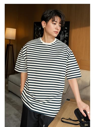 Image of Mack Jonney Oversized | Loose Fit | Half Sleeves 100% Cotton Round Neck Striped T-Shirt for Men-MACK640558