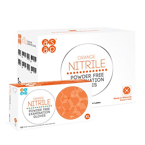 ASAP Orange Nitrile Powder Free Examination Gloves, Disposable, 4.5 mil, Orange (Case of 1000) (X-Large)