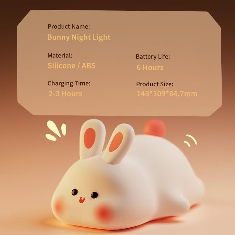 DEZICON Kids Night Light Silicone Rabbit Night Lamp Rechargeable Cute Lamp with 3 Level Brightness Kids Night Lights for Bedroom Baby Nursery and Study Desk Decorative Diwali Christmas Night Light 2
