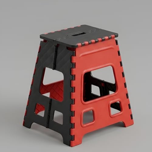 Image of U-MAX 18 INch Folding Step Stool, Portable, Heavy Duty Plastic with Anti-Slip Surface Space-Saving Foldable Stool for Kids & Adults (Red-Black)