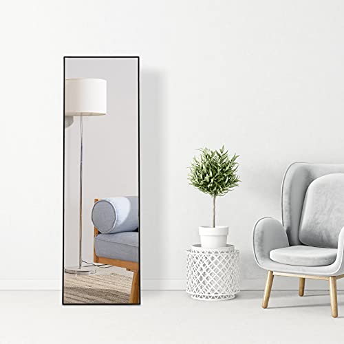 Image of LFT HUIMEI2Y Full Length Mirror 52 inchx16 inch Wall-Mounted Large Standing Hanging or Leaning Against Wall Mirror, Door Mirror Body Dressing Mirror with Aluminum Alloy Frame for Living Room, Bedroom, Black