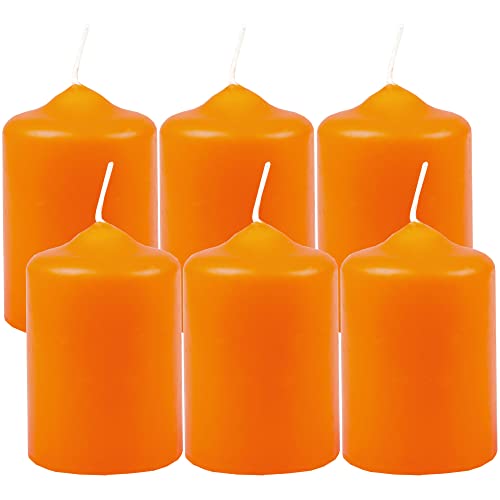 Wachskerzen Stumpenkerzen Orange Ø4cm x 6cm (6 Stück) Teelicht Durchmesser, in vielen Farben - Hergestellt in EU - Kerzen Blockkerzen - Wachs