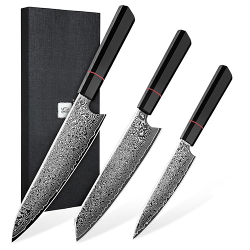 TIVOLI Damascus Knife Set 3PCS, Japanese Kitchen...