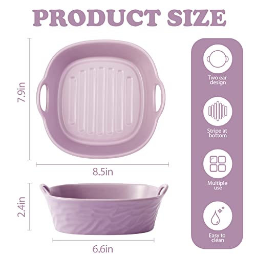 2Pcs Reusable Air Fryer Liners Square, 8.5 Inch Ceramic Bowls For Air Fryer, Easy Clean Air Fryer Accessories, Replacement For Silicone Air Fryer Liners (8.5 Inch Square: Purple+White) #TOP4