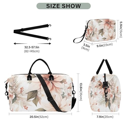 Large Travel Duffel Bag, Floral Watercolor Sports Tote Gym Bag, Shoulder Weekender Overnight Bag for Women Men, Carry On Luggage with Toiletry Bags3
