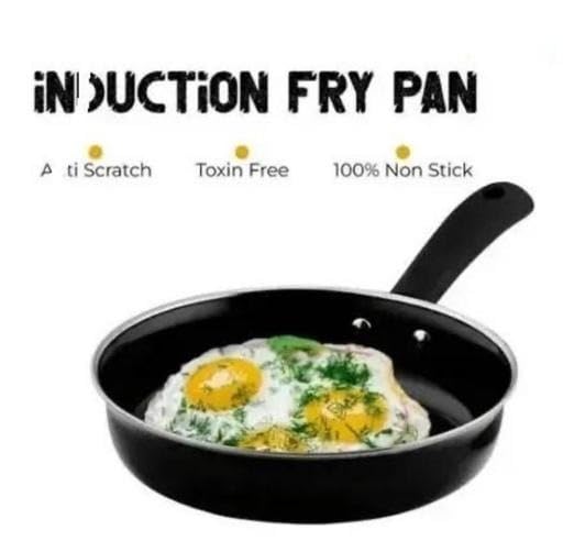 Image of Induction Base Cast Iron Non Stick Fry Pan Round Cookware for Gas and Electric Kitchen Cooking Use Black Free Size