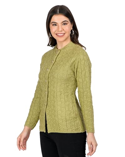 Image of Lady Willington Women Woolen Round Neck Self Design Cardigan Heavy Rainbow Fabric Cardigan Winter Wear Pure Wool Cardigan for Women Free Size Long Cotty Warm Cardigan Free Sizes
