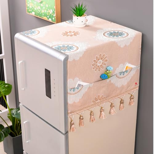 Image of Refrigerator Single Door Dustproof, Refrigerator Top Cover, Protective Cover for Fridges with Extra Storage Space Fridge Top Cover with 6 Storage Pockets (Peach, 120 x 54 cm)