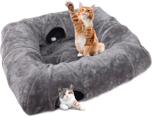 CLKHOWL Cat Tunnel Bed for Indoor Cats, Washable & Detachable Cat Bed, Cute Peekaboo Cat Cave for Small Medium Large Cat (Dark Gray)