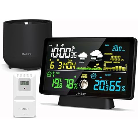 Weather station wireless indoor outdoor with rain gauge, Home Weather Station with Digital Rain Gauge, Thermometer, Atomic Clock, Humidity Monitor, Moon Phase, Weather Forecast and Barometric Pressure Cover