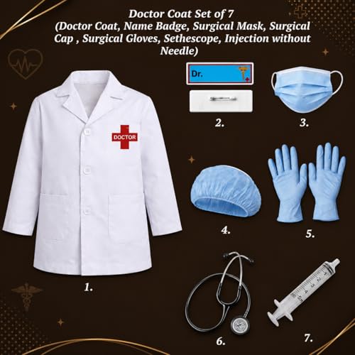 Image of SCRIPTURE Kids Doctor Coat & Nurse Costume Set for Boys & Girls | Pretend Play Medical Dress Up Kit for Children | Fancy Dress Role Play Outfit