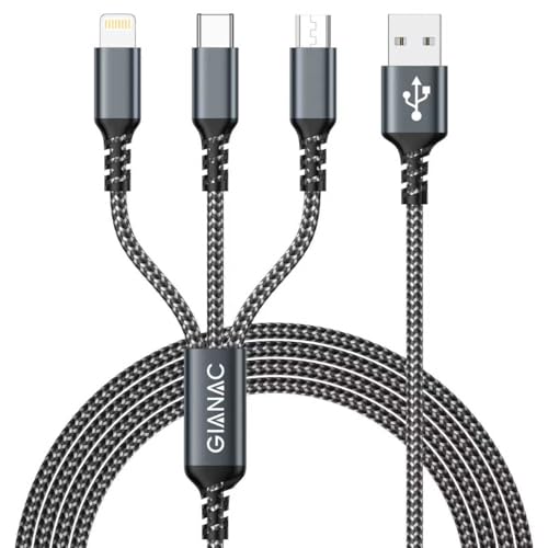 GIANAC Câble Multi USB, 3 en 1 Câble Universel [1.2M] Multi USB Câble de Chargement en Nylon avec IP Micro USB Type C Lightning Connecteur pour Samsung...