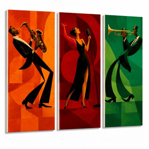 Image of Timber Acoustics Acoustic Art Wall Panels for Music Studio, PET Felt Sound Absorbing & Noise Absorber Panels for Wall, Acoustic Panels for Music Studio, 48 inchx32 inch (Jazz Musical, Set of 3)