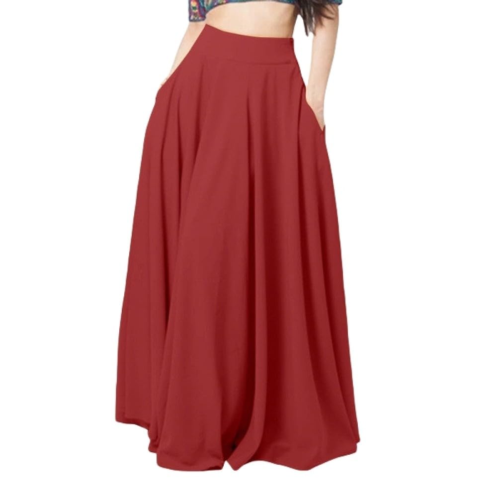Gonne,Gonna Lunga da Donna Gonna A Pieghe A Vita Alta Rosso Bordeaux con Tasche Altalena A-Line Increspato Plus Size Semplice Casual Gonne Lunghe per Ragazze Signore,S