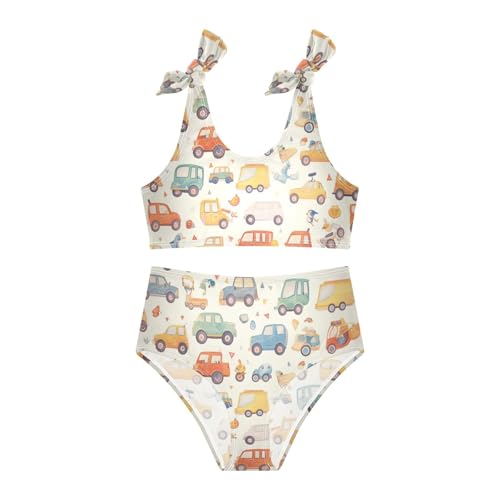 KLL Cartoon Trucks Motorcyles Girl 2 Piece Bikini Set Scoop Neck Swimsuits Swimming Suits Cute Shoulder Strap3