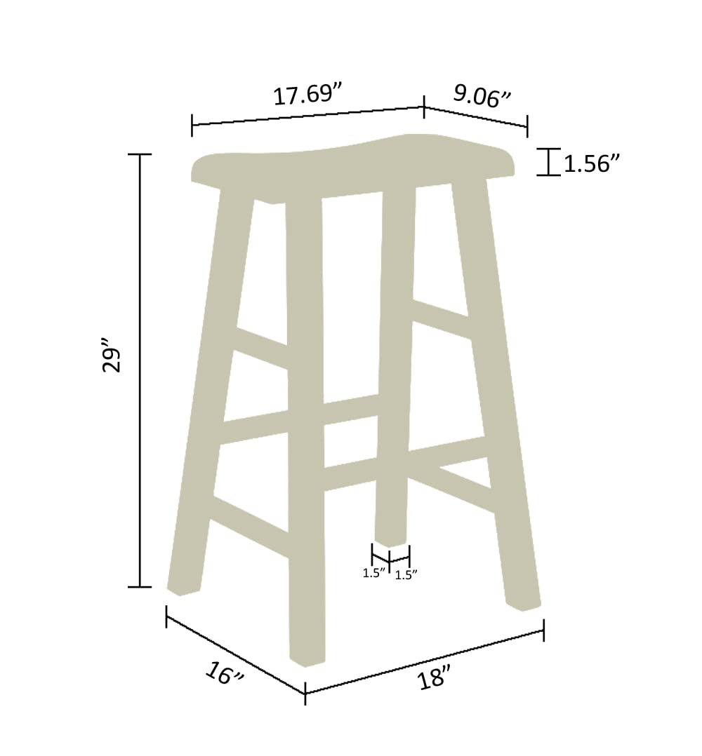 eHemco Heavy-Duty Solid Wood Saddle Seat Kitchen Counter Barstools, 29 Inches, White, Set of 3