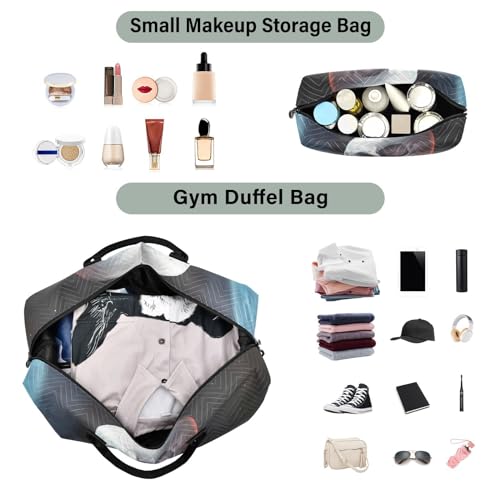 Large Travel Duffel Bag, Skeleton Astronaut Sports Tote Gym Bag, Shoulder Weekender Overnight Bag for Women Men, Carry On Luggage with Toiletry Bags4