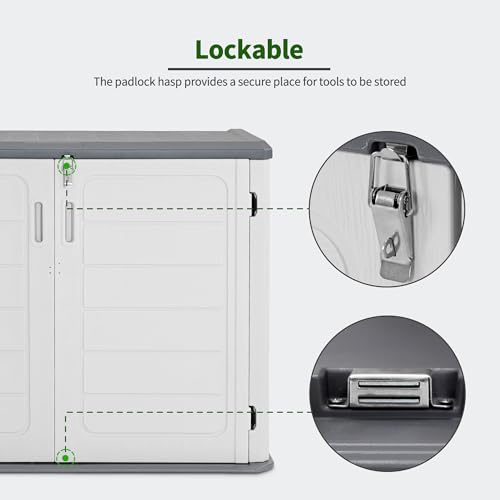 Macrout 25 Cu.Ft Small Plastic Outdoor Storage Cabinet with Shelves, 4.3 x 2.5 ft Waterproof Resin Outdoor Storage Shed with Floor, Lockable Horizontal Shed for Garden and Patio - Image 7