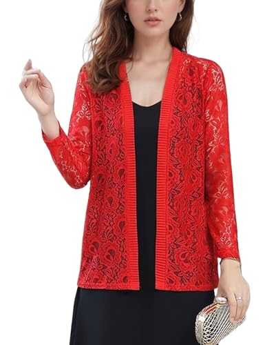 Image of FindThy Women's 3 /4 Sleeve Lace Cardigan Long Sleeve Open Front Floral Crochet Shrug Cover Up