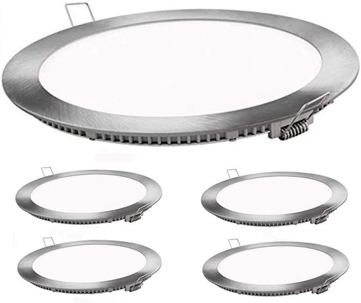 Placa Empotrado Niquel Downlight LED CCT 3000K+4000K+6000K Níquel Super Slim Redondo Empotrado Plata para Oficina, Cocina, habitaciones (Pack 5, 12W)