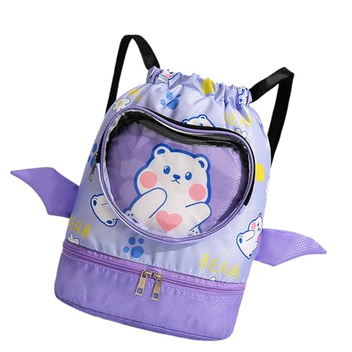 Bolsa de Natación para, Mochila de Natación con Cordón | Mochila de Natación separada Seca y Mojado - Mochilas de Gimnasia de Dibujos Animados con Compartimentos de Zapatos para Piscín