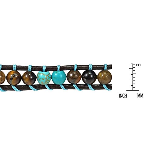 Aeravida Timeless Ocean Sea Turtle Tiger's Eye And Simulated Turquoise Double Wrap Bracelet | Double Wrap Bracelet | Turquoise And Tiger Eye Jewelry #TOP2