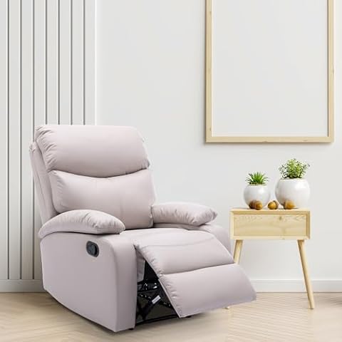 chizzysit Manual Recliner Chair, Lazy Boy Recliner Chairs for Adults, Small Recliners for Small Spaces with Waterproof Tech-Leather Fabric for Living Room, RV, Bedroom, Beige Cover