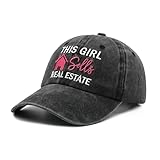 Waldeal Women's This Girl Real Estate Baseball Cap Adjustable Washed Twill Cotton Dad Hat Black