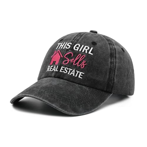 Waldeal Women's This Girl Real Estate Baseball Cap Adjustable Washed Twill Cotton Dad Hat Black