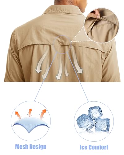 MAGCOMSEN Men's UPF 50+ Sun Protection Shirts, Button Down Long Sleeve Shirt for Hiking, Fishing, Safari4