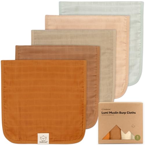 Image of 5-Pack Cotton Muslin Burp Cloths Baby Girls, Boys - Soft & Absorbent Spit Up Burp Rags, Large Muslin Towel, Cotton Wash Cloths for Babies, Newborn, Infant, No Shrink, Durable, Neutral (Spice)