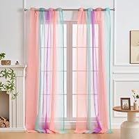 NETMEO 2 Panel Girls Room Decor Curtains, Living Room Sheer Curtains, Girls Bedroom Accessories, Unicorn Theme, Grommet Curtains(Pink Green Purple, W52×L84×2P)
