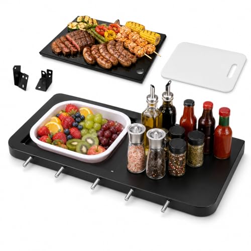 QuliMetal 3-in-1 Foldable Front Shelf for Pit Boss Austin XL 1000 & Savannah 1500 29.53 Grill Table with Cutting Board Collapsible Wash Basin & Hooks