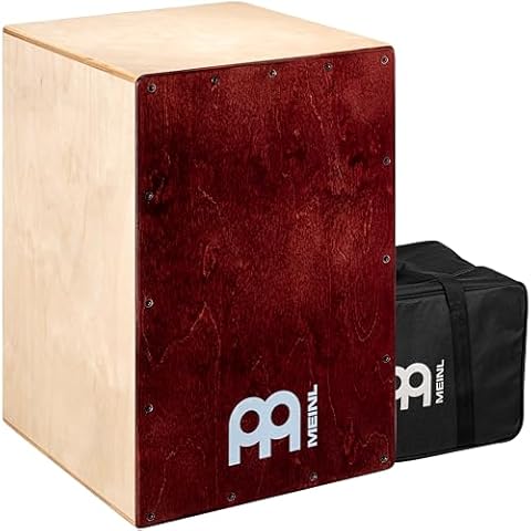 Meinl Percussion Cafe Cajon Box Drum Plus Bag with Snare and Bass Tone for Acoustic Music — Made in Europe — Baltic Birch Wood, Play with Your Hands, 2-Year Warranty, Natural/Wine Red (BC1NTWR) Cover