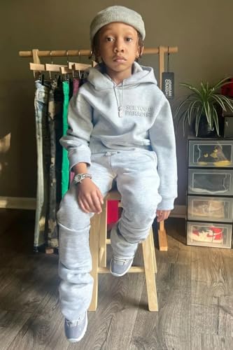 Kids Boys Uptown Stacked Fleece Sweatpants (Heather Grey)3