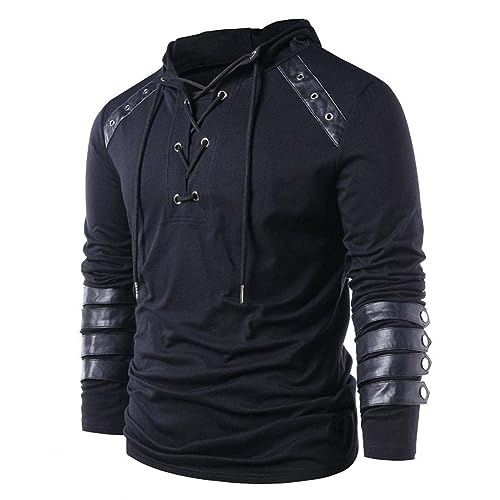 Men's Steampunk Gothic Themed Lace Up Pullover Hoodie Knight Drawstring Long Sleeve with Hooded for Unique Stylish Look2