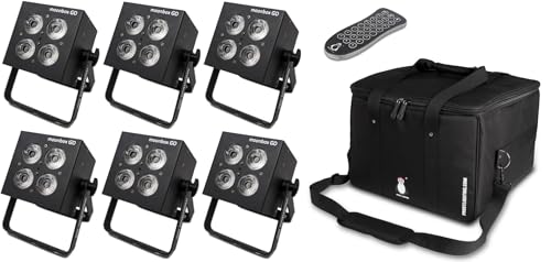 Prost Lighting MoonBox GO 72W Battery Powered RGBAW+UV Hex LED Uplights with 32 Color Macros, 10+ Hour Runtime, DMX In/Out Ports & IR Remote for DJs, Event Decor & Wedding Lighting - 6 Pack