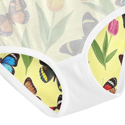 Colorful Butterflies Tulips Yellow Cotton Toddler Underwear, Girls Underwear, 2T–8 Years4