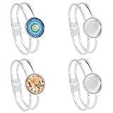 SUNNYCLUE 4Pcs 1 inch Bezel Tray Blank Bracelet Silver Brass Bangle Makings with 4Pcs 25mm Round Clear Cabochon Glass Dome for Jewelry Making DIY Craft Accessories Men and Women