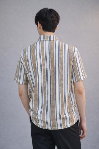 Image of London Hills Men's Loose Fit Half Sleeve Vertical Striped Polo T-Shirt with Zip Collar | Premium Polyester Fabric | T Shirt for Man | Tshirt | Shirts Men | Tshirt for Man | Men T-Shirts