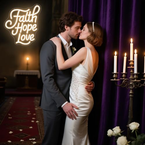 Image of Faith Hope Love Neon Sign for Wall Decor Faith Love LED Light for Man Cave | Dimmable led light, christian wedding, church prayer room wall decor, religious gift for jesus believers, size11.8*11.5 in