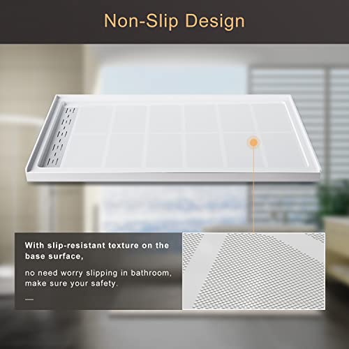 Sunny Shower Left Drain Shower Base 48" L X 32" W X 4" H Double Threshold Anti-Slip Acrylic Shower Pan White #TOP5