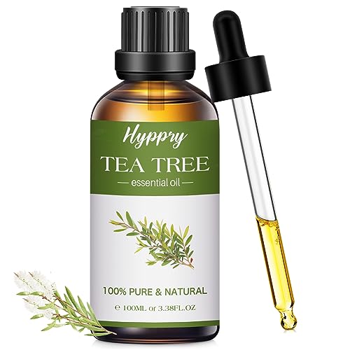 Hyppry 100ml Tea Tree Essential Oils,100% Pure Natural Australian Tea Tree Oil Essential Oil for Diffuser, Aromatherapy, Skin Care, Hair Growth, Toenail, Home Cleaning, Candle Making