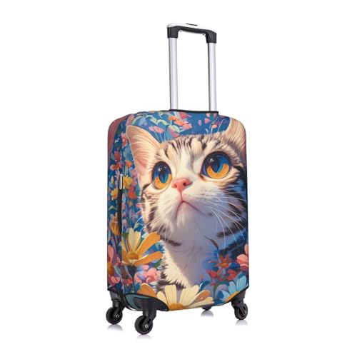 Adorable Cat Print Suitcase Covers Protectors, Luggage Covers For 18~32" Suitcase, Accessories Washable Elastic Luggage Protective Cover3