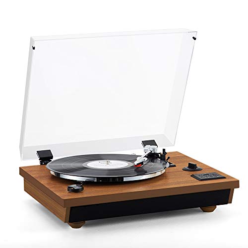 Rcm Wireless 3-Speed Turntable with Stereo Speakers Natural Wood Vinyl Record Player, Belt-Drive